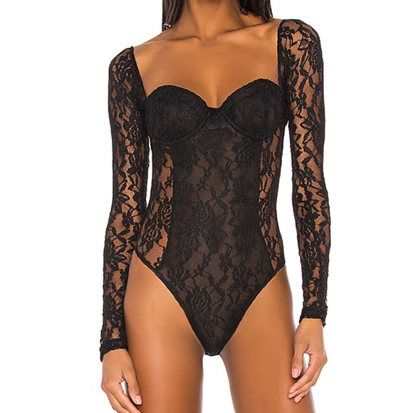 Jonathan Simkhai Bodysuit Lace Black Revolve Top L - Picture 3 of 6